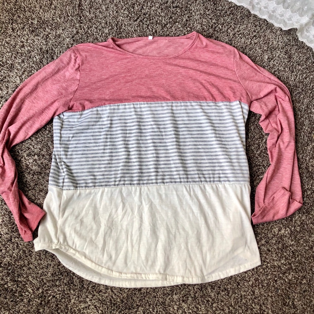 Mauve pink color block long sleeve shirt